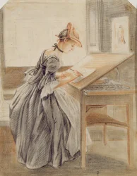 Eine Dame kopiert an einem Zeichentisch, ca. 1760-70